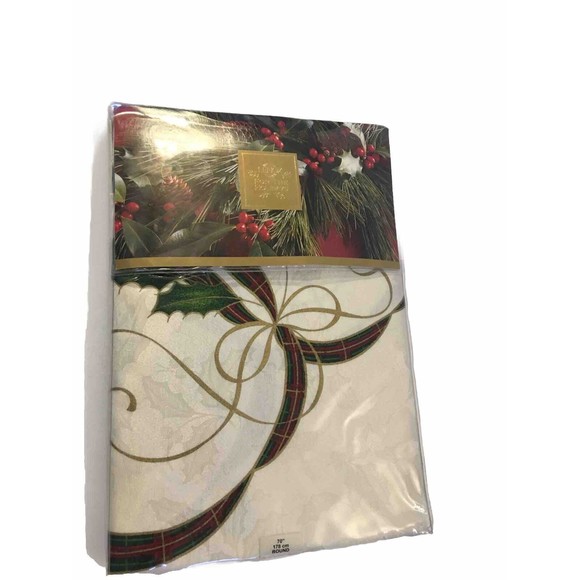 Lenox Holiday Nouveau Ribbon Multi Color Round 70" Tablecloth New Christmas Xmas - Picture 5 of 9
